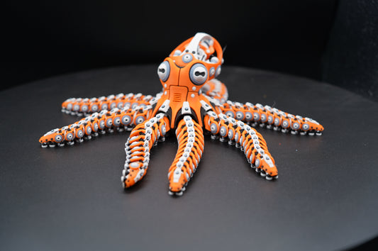 Robo Octopus 3D printed articulated mechanical octopus - overhead view showing all eight poseable tentacles